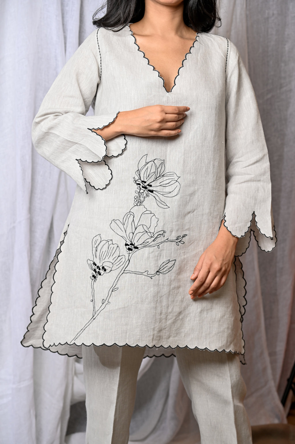 Ivory Bloom Linen Co-Ord Set