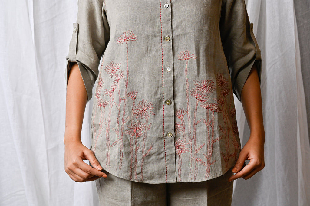 Ivory Wildflower Linen Shirt