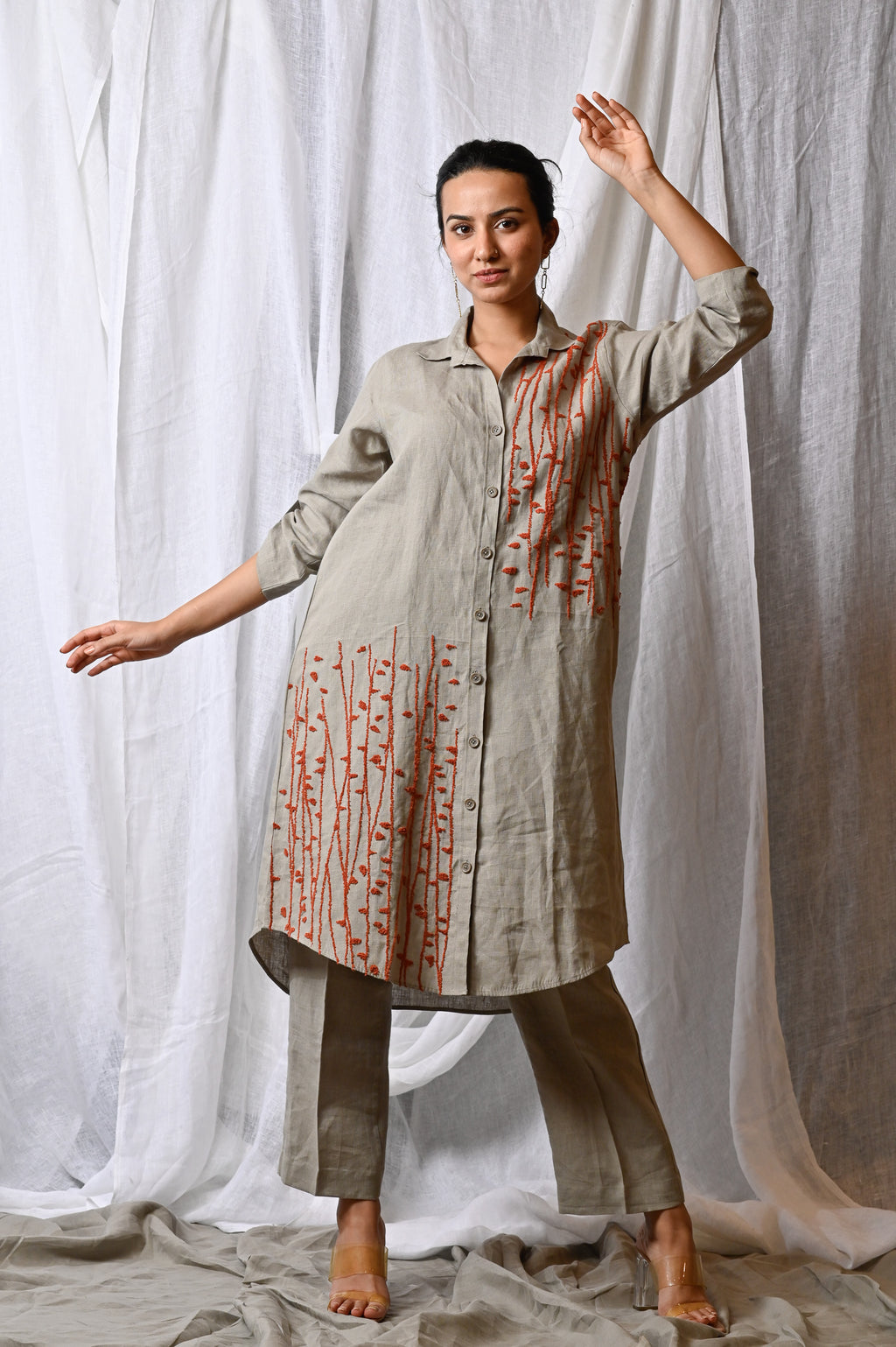Ivory Ember Vine Linen Co-Ord Set