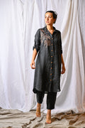 Midnight Foliage Linen Kurta Set