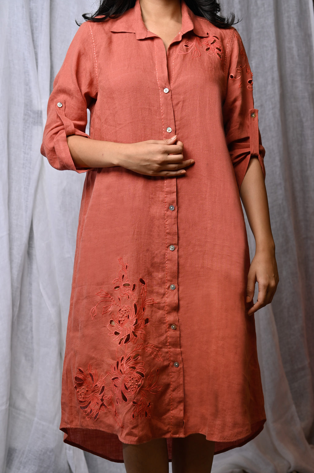 Rosewood Cutwork Linen Dress