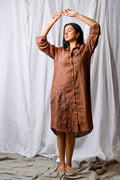 Rust Bloom Linen Shirt Dress