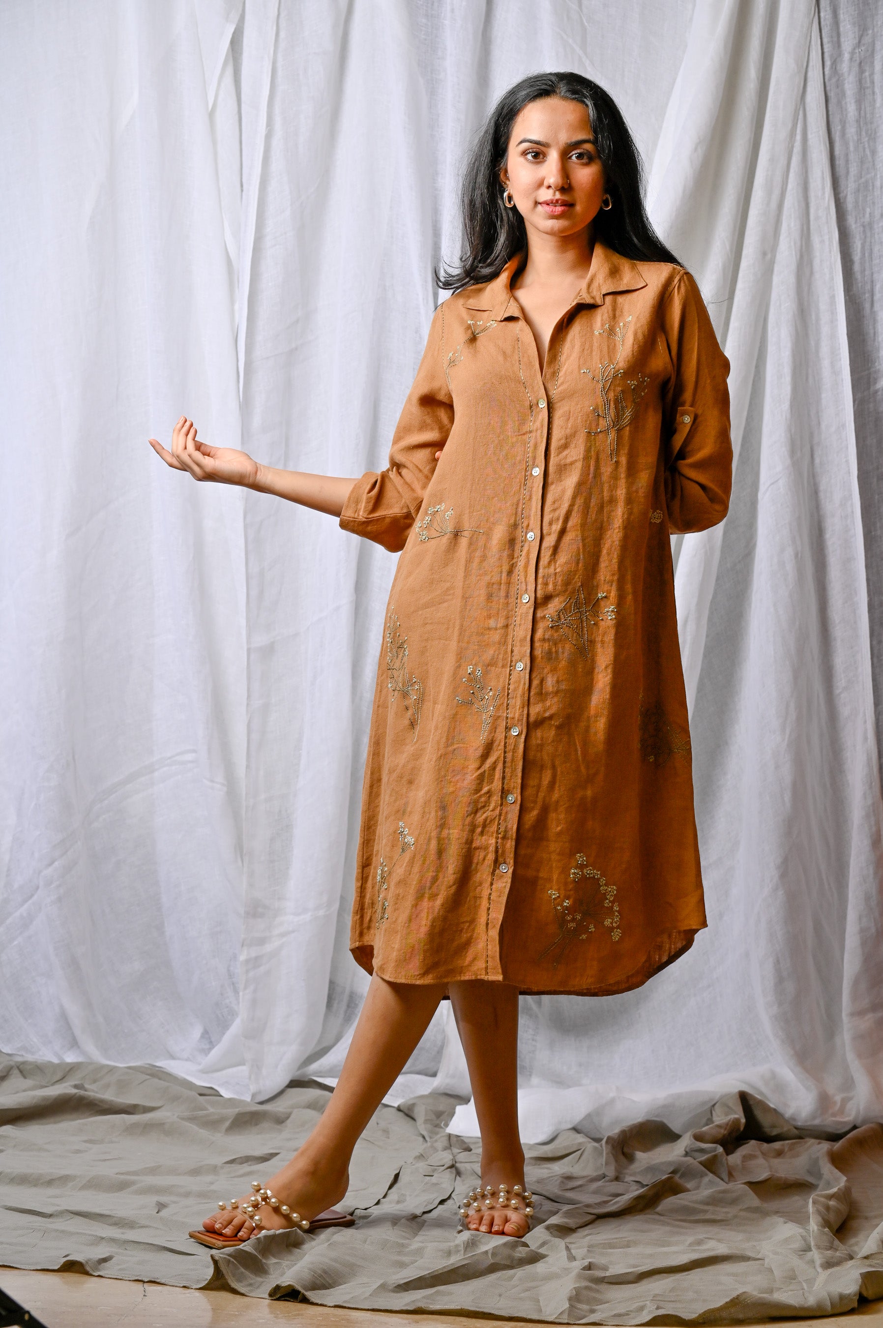 Amber Wildflower Linen Shirt Dress
