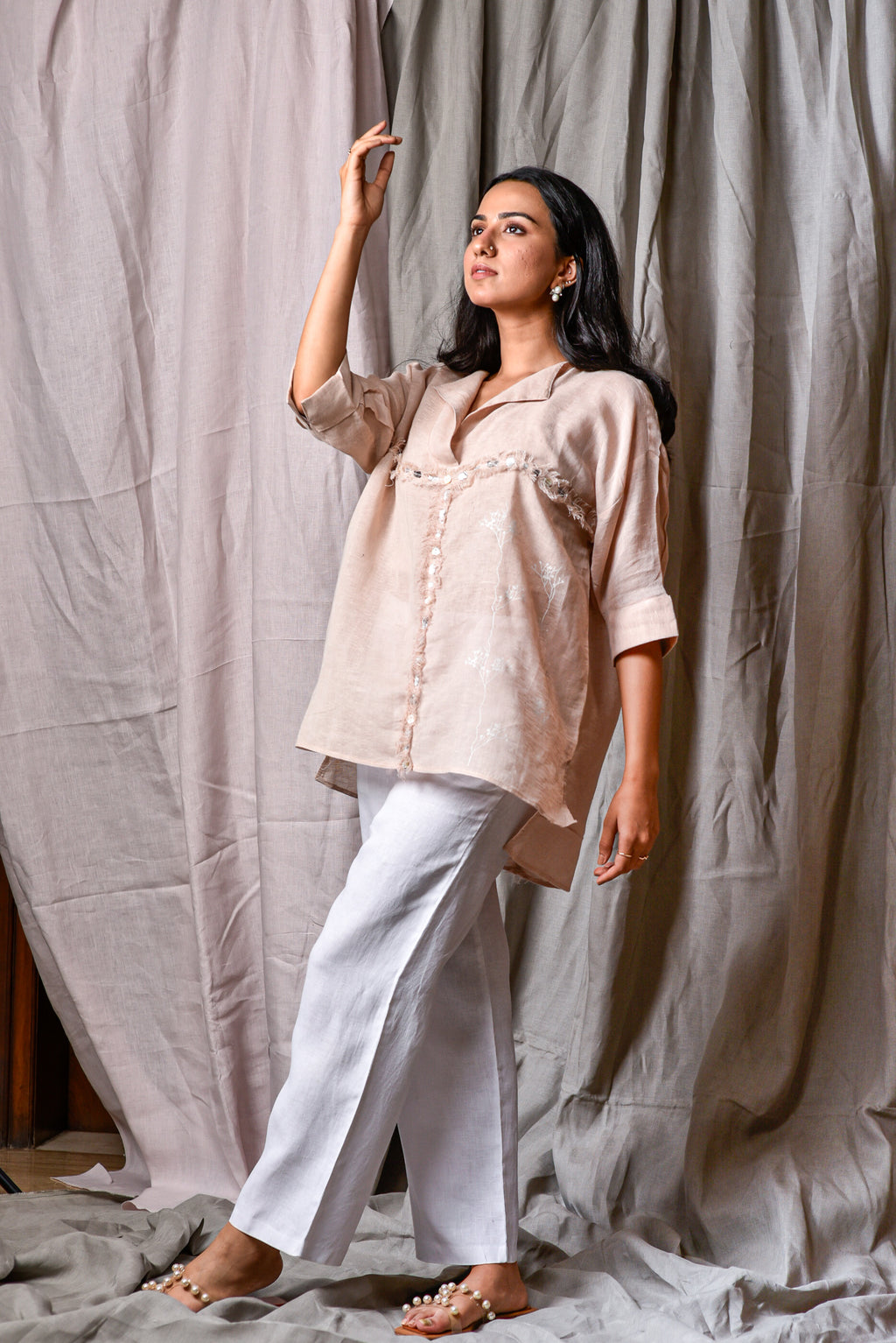 Soft Horizon Embroidered Top with Slip