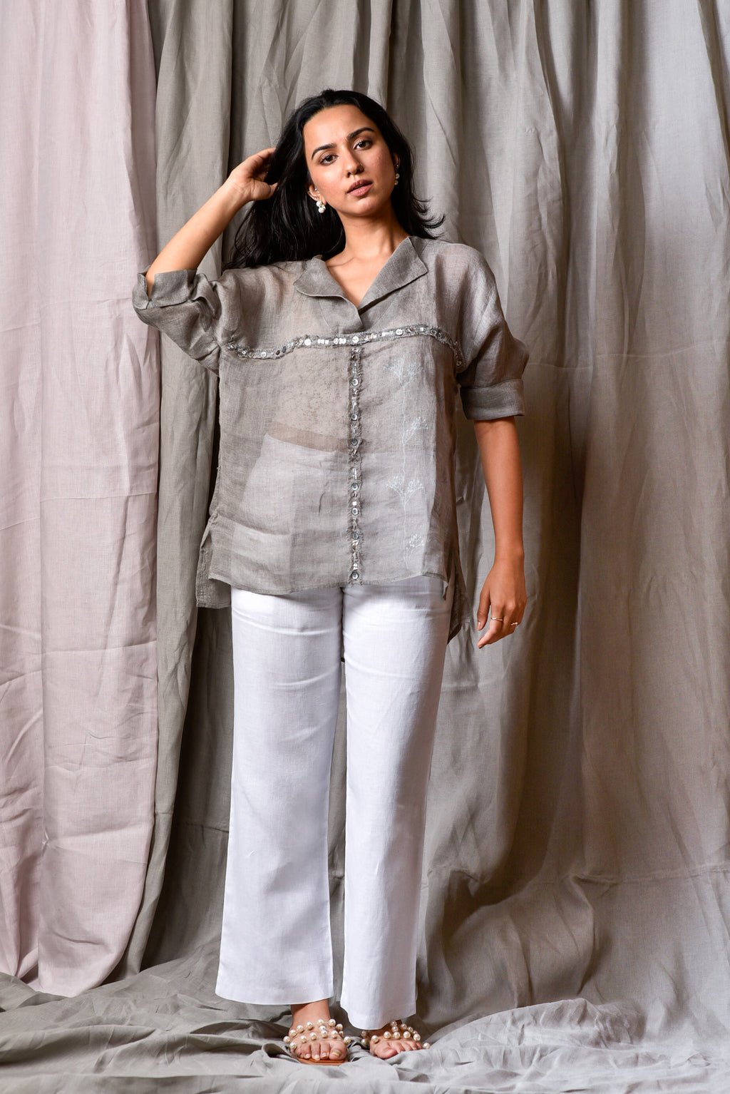 Silver Mist Embellished Top with Slip