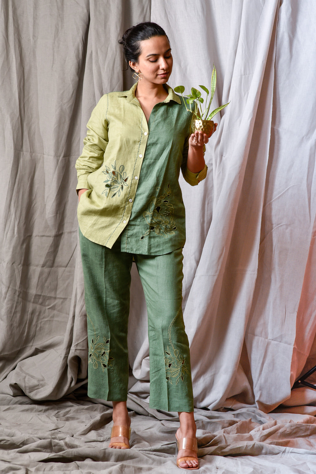 Verdant Dual-Tone Linen Shirt
