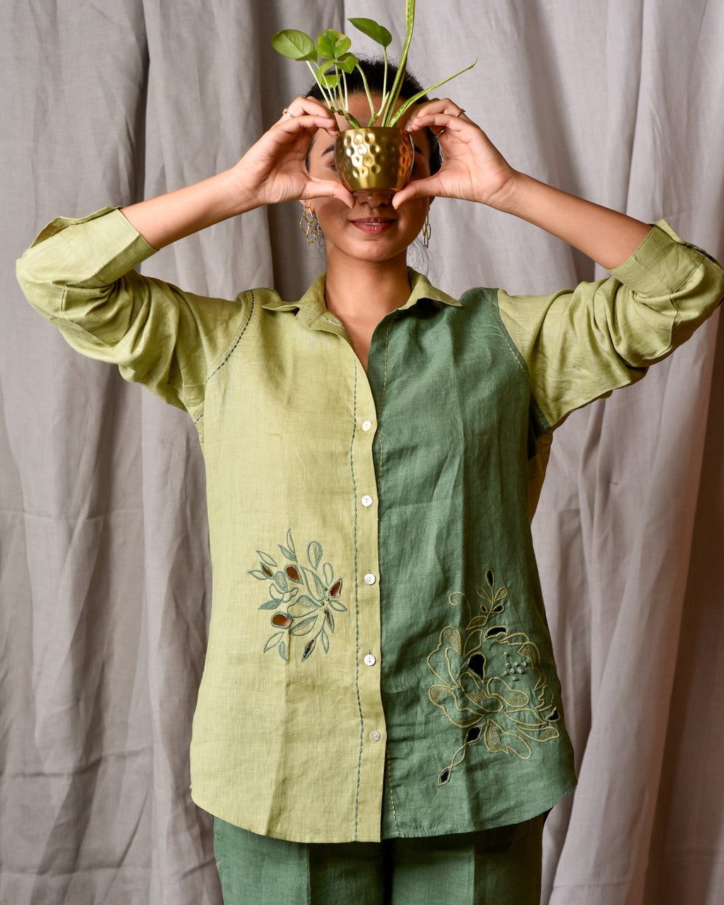 Verdant Dual-Tone Linen Shirt