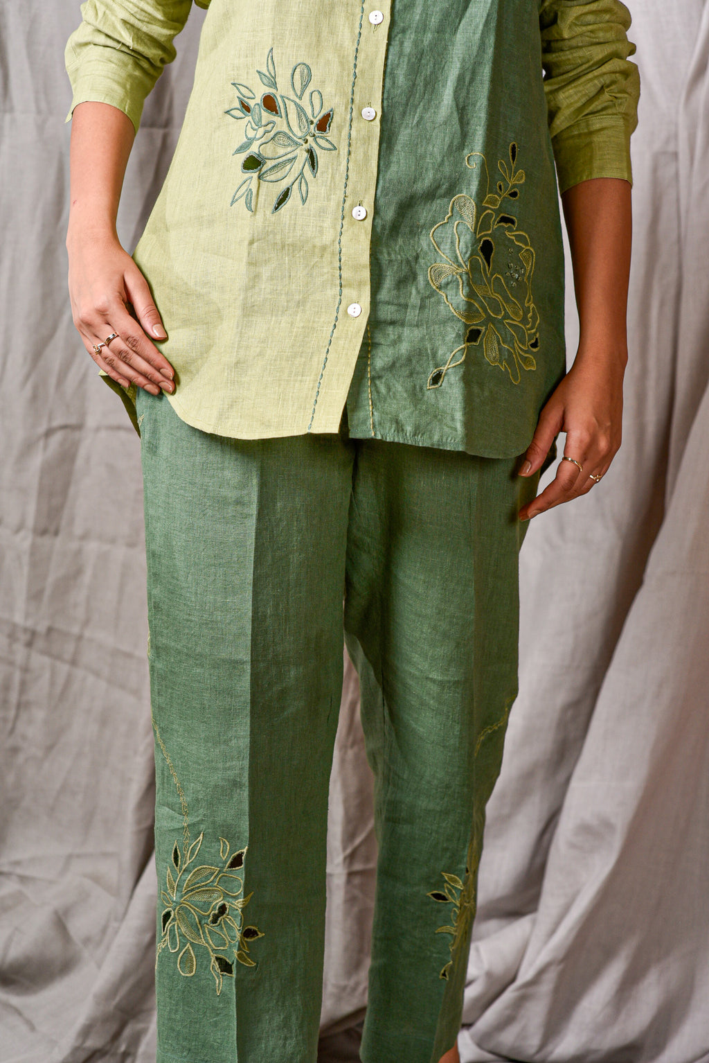 Verdant Dual-Tone Linen Shirt