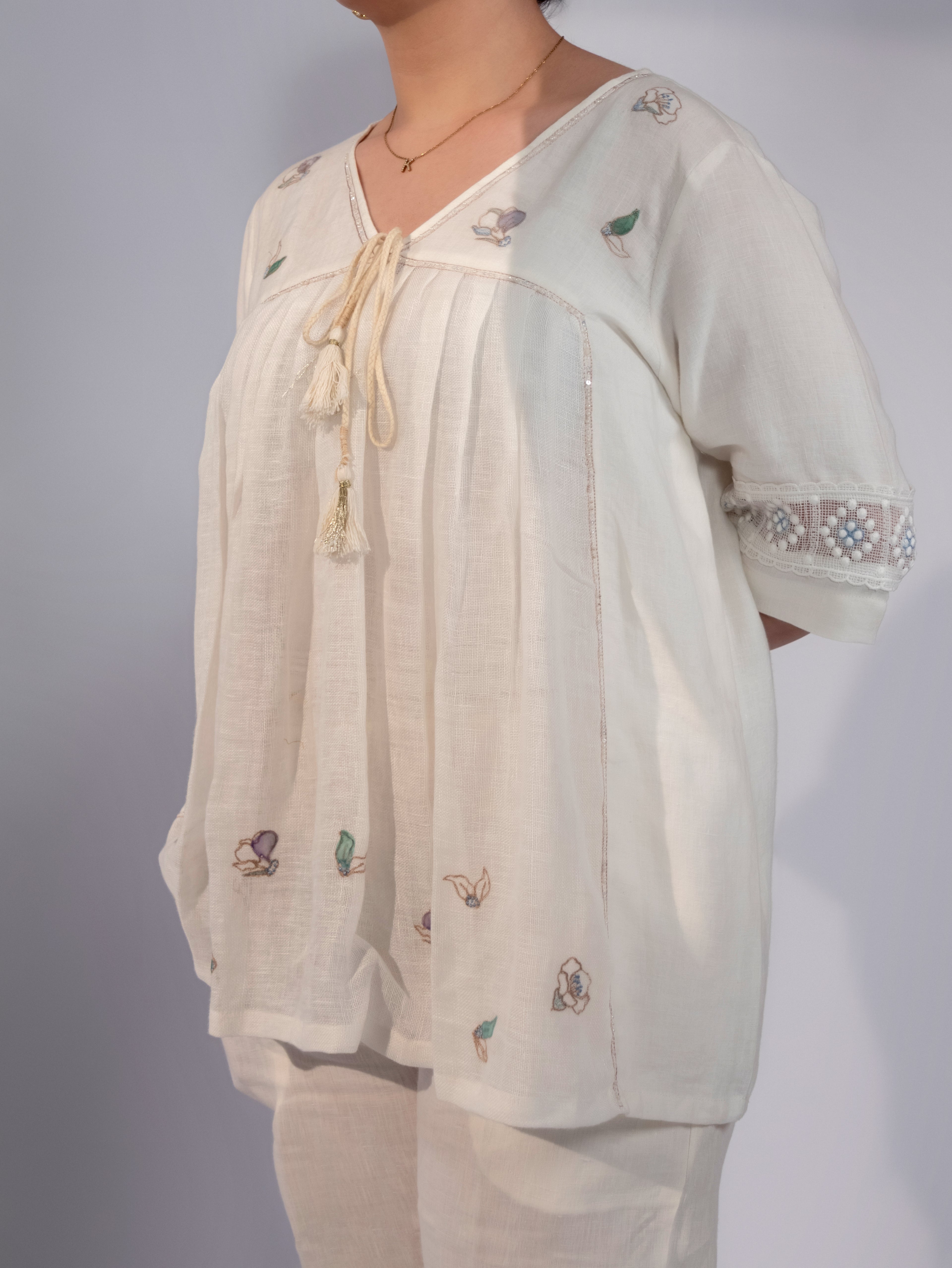 Ivory Meadow Tassel Linen Co-Ord Set