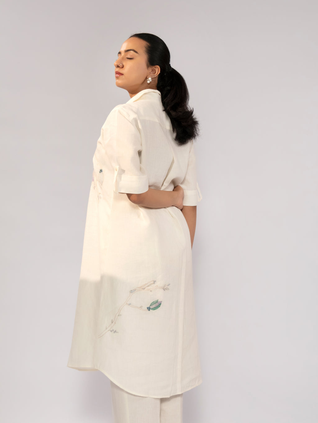 Ivory Bloom Linen Shirt Co-Ord Set