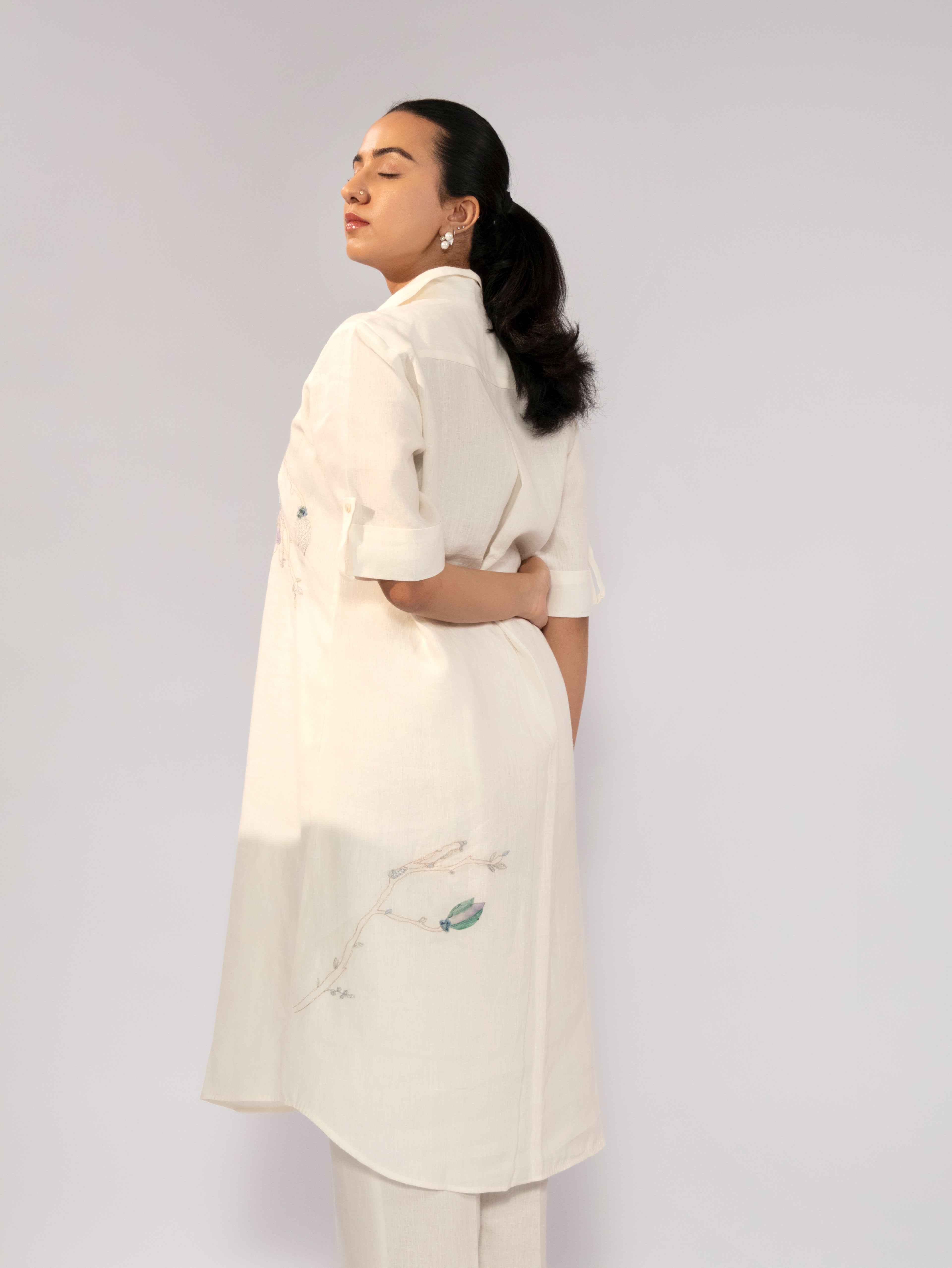 Ivory Bloom Linen Shirt Co-Ord Set