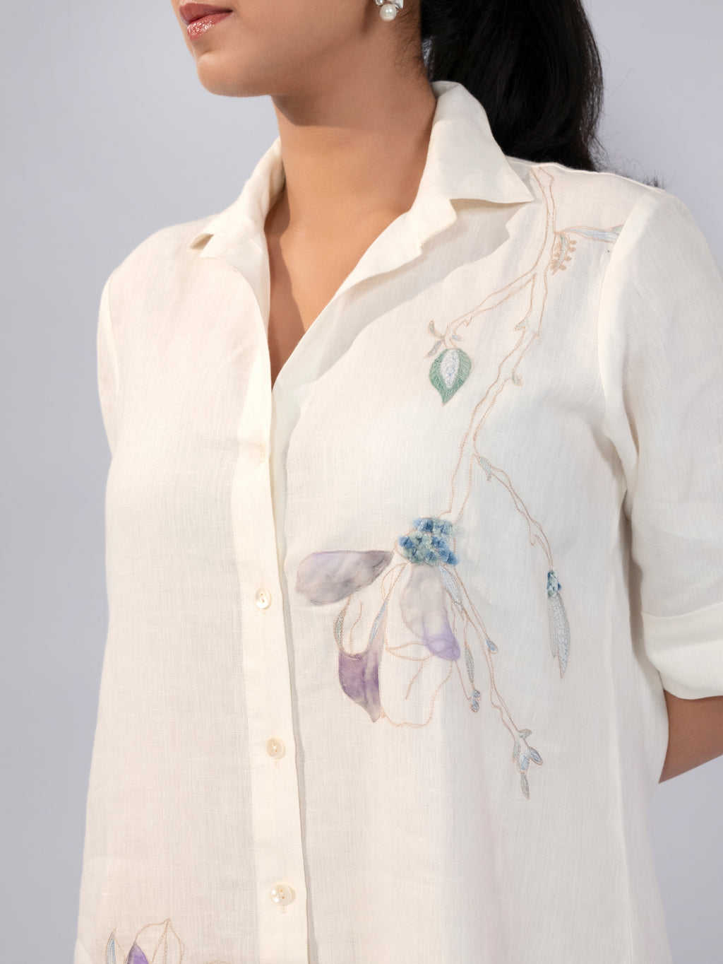Ivory Blossom Linen Shirt Dress