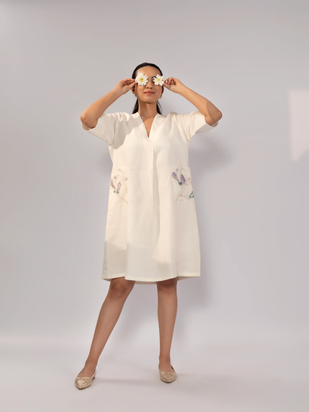 Ivory Meadow Linen Pocket Dress