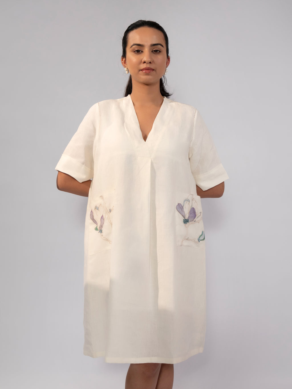 Ivory Meadow Linen Pocket Dress