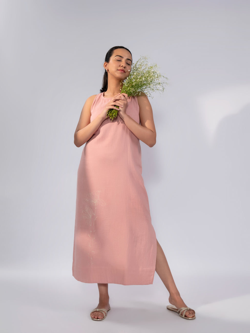 Blush Petal Linen Maxi Dress