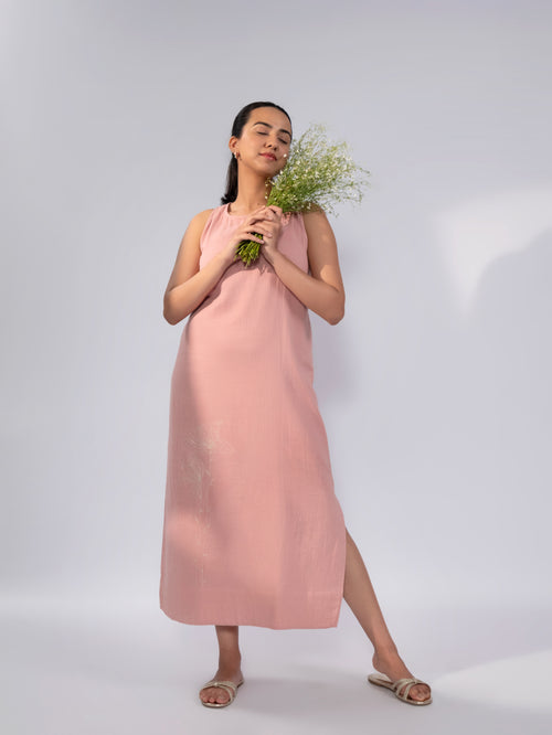 Blush Petal Linen Maxi Dress