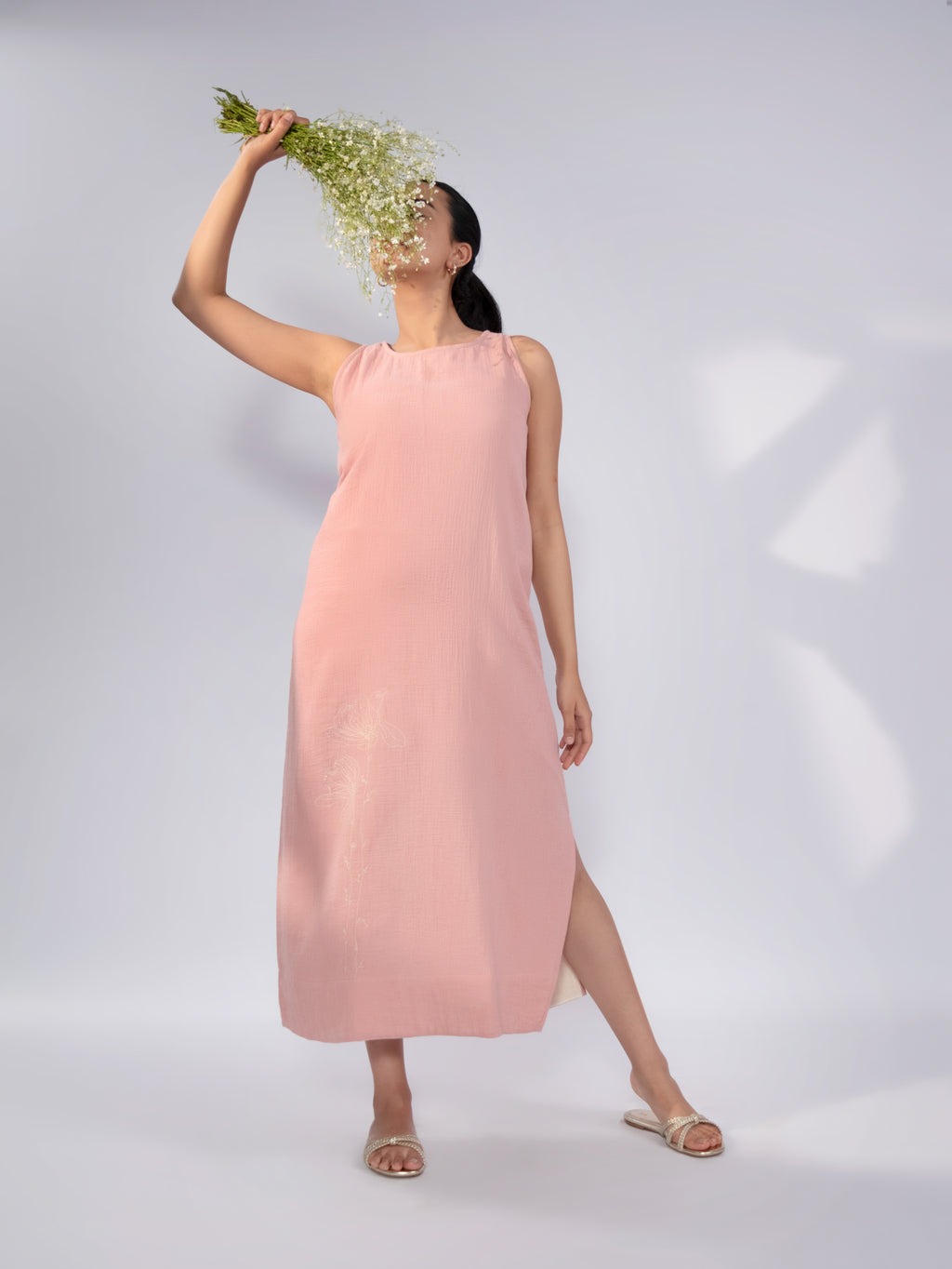 Blush Petal Linen Maxi Dress