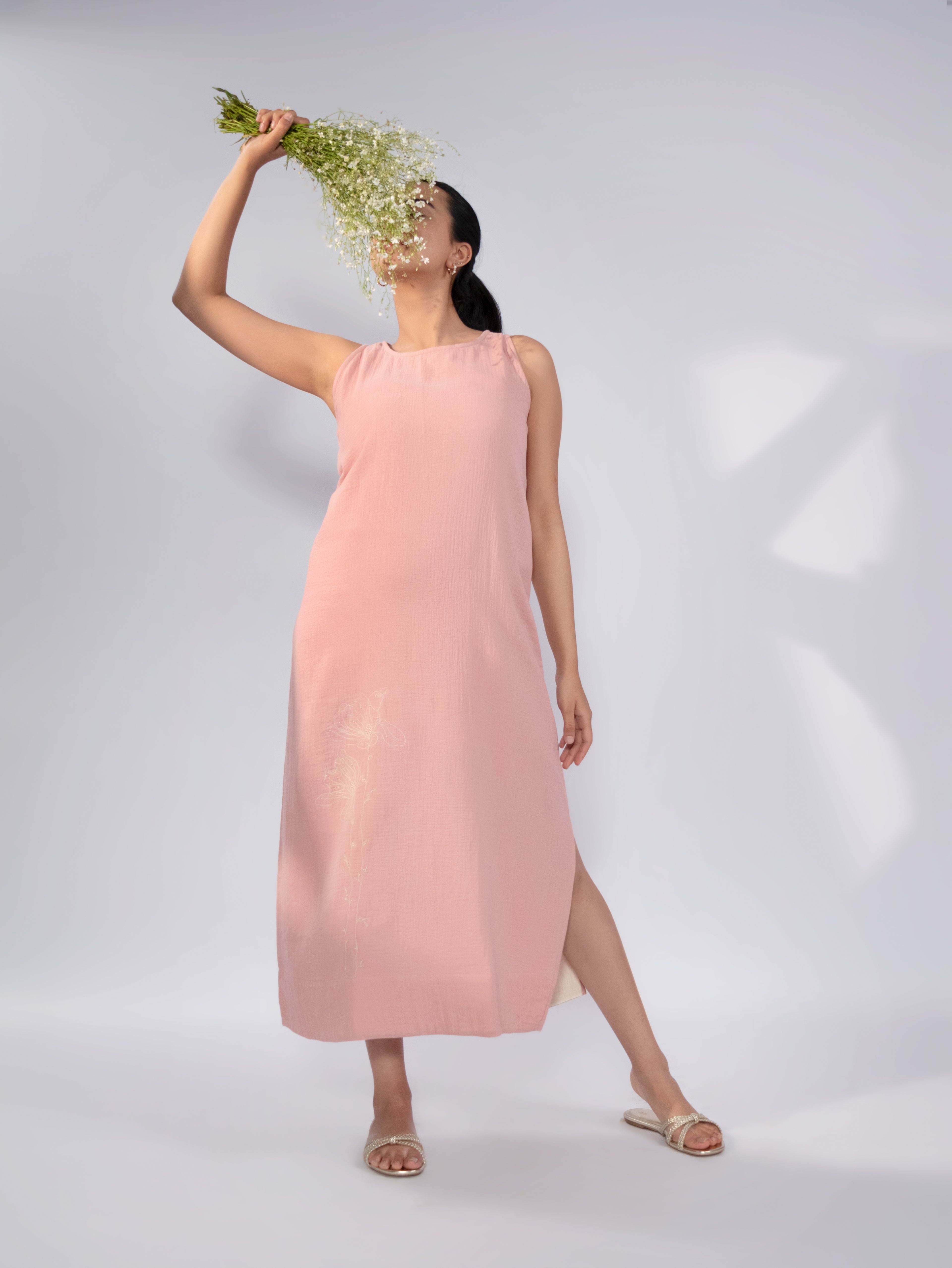 Blush Petal Linen Maxi Dress