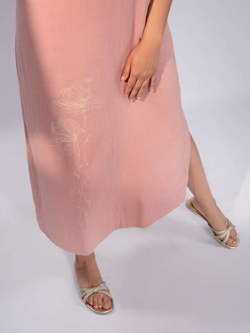 Blush Petal Linen Maxi Dress