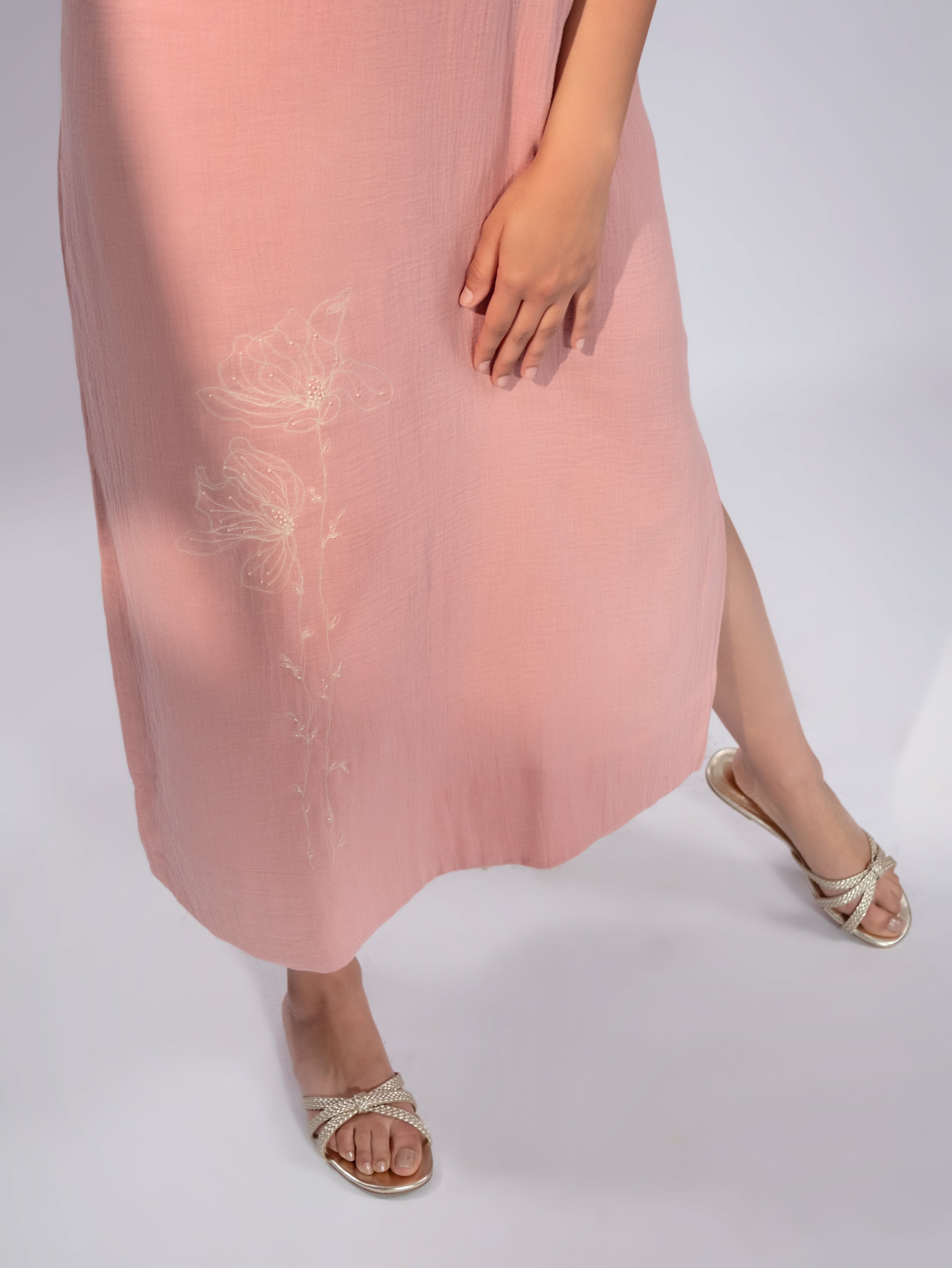 Blush Petal Linen Maxi Dress
