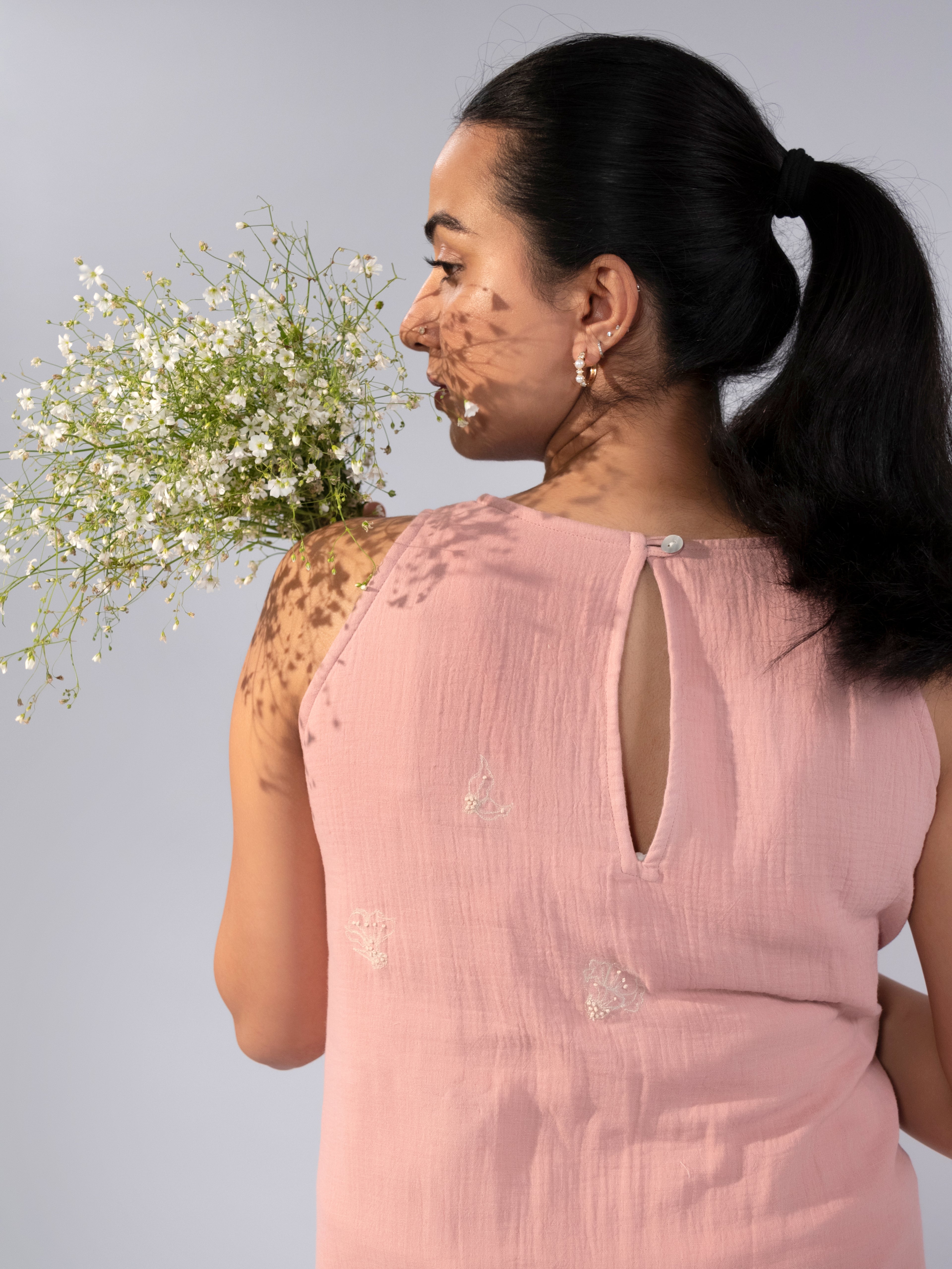 Blush Petal Linen Maxi Dress
