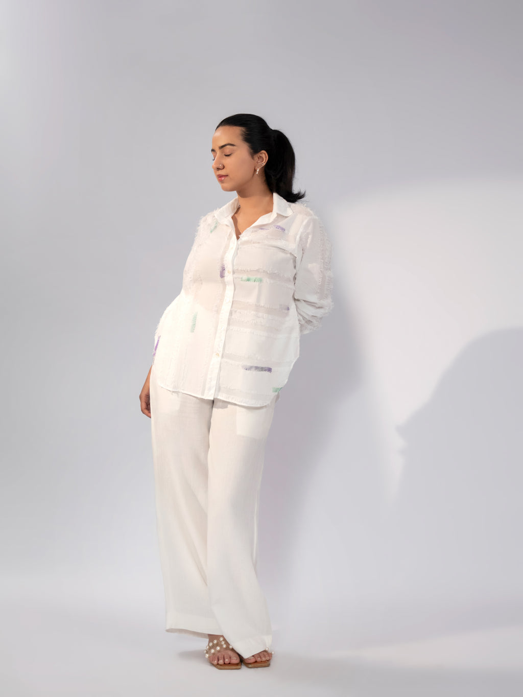 Ivory Textura Linen Shirt