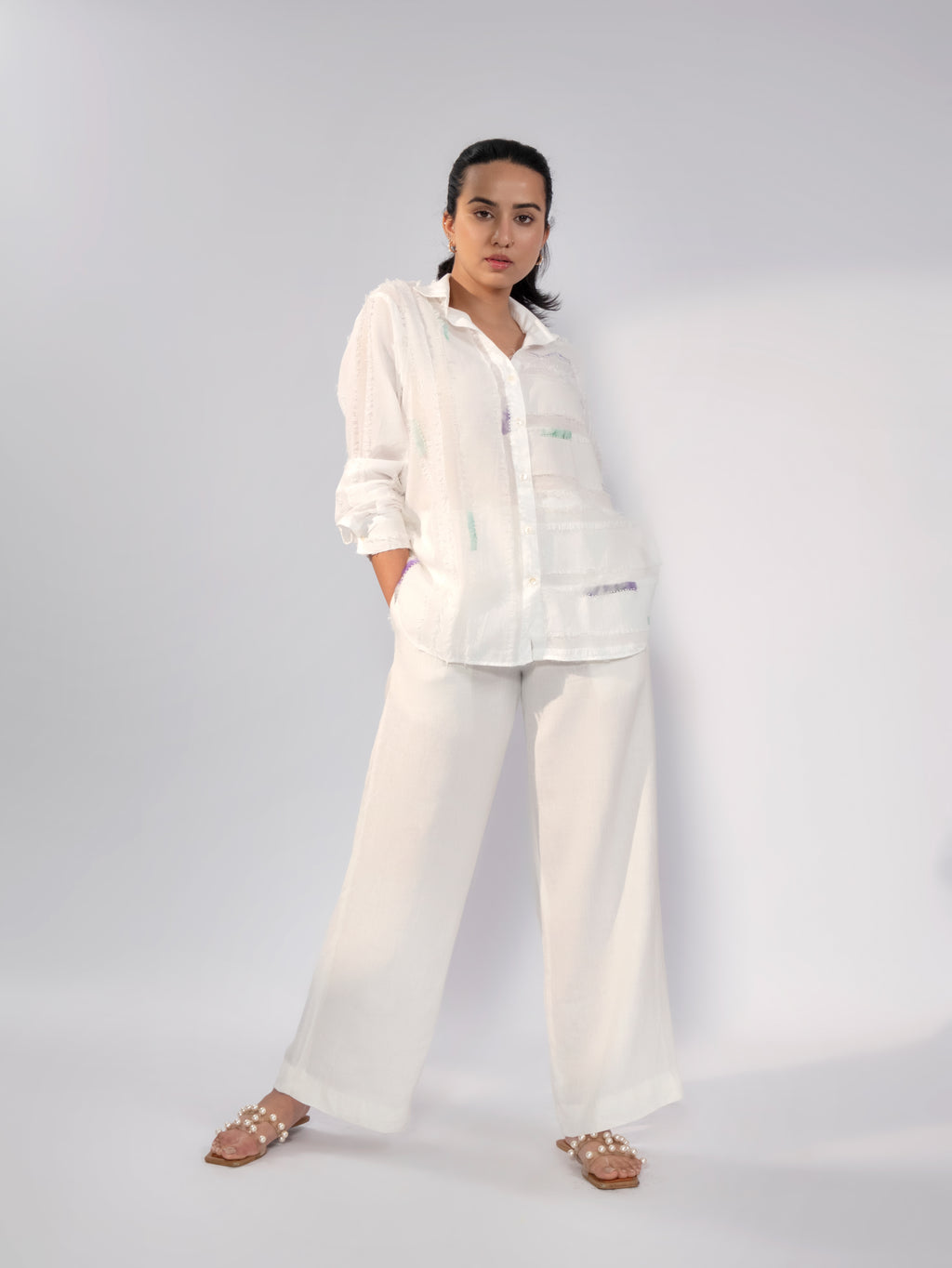 Ivory Textura Linen Shirt