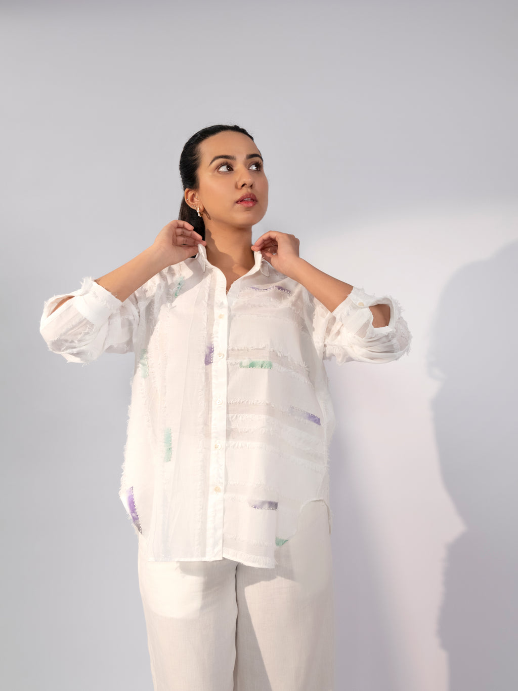 Ivory Textura Linen Shirt