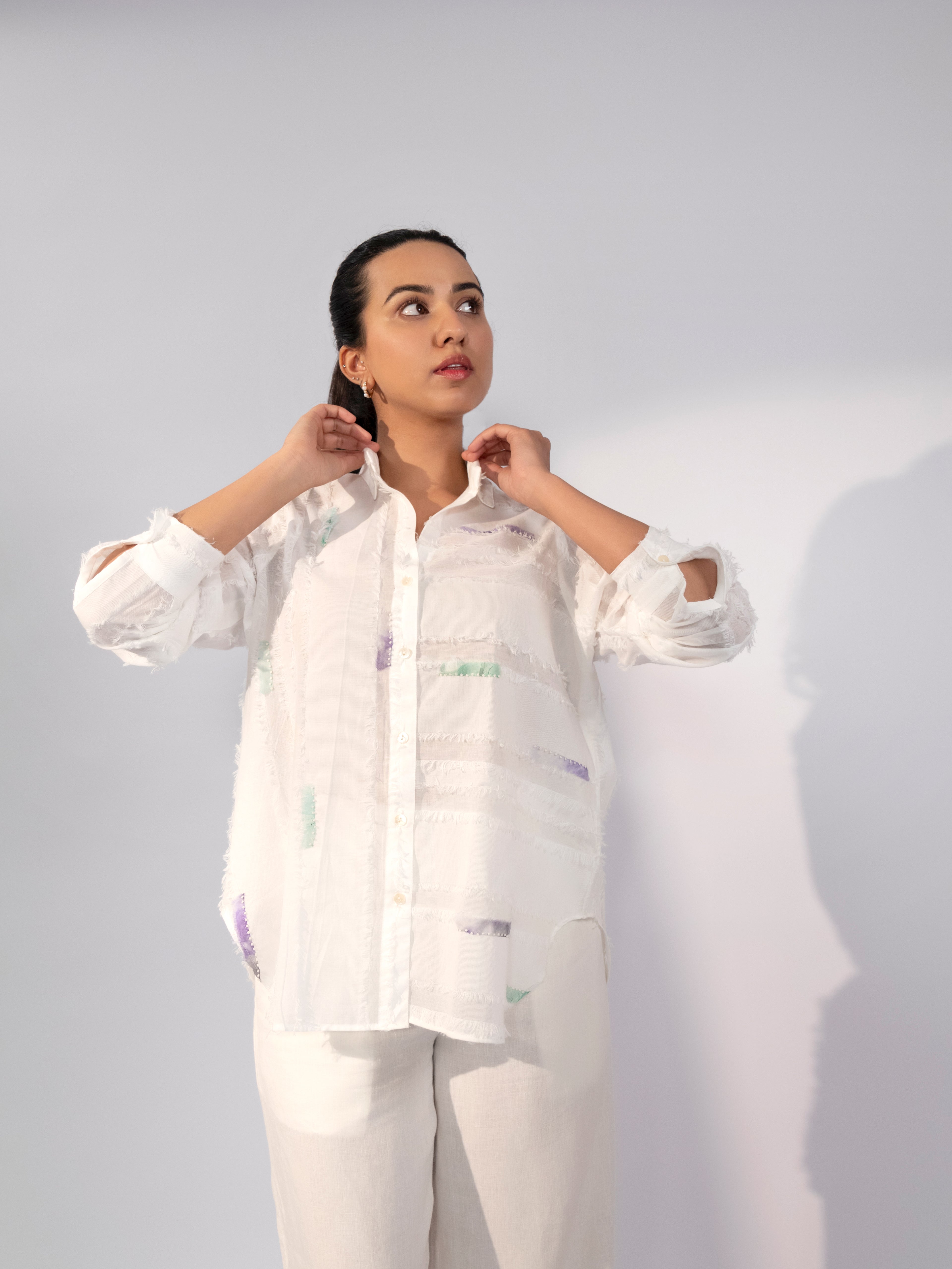 Ivory Textura Linen Shirt