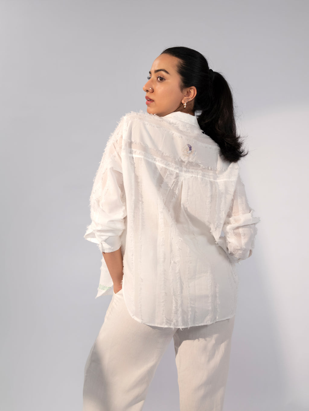 Ivory Textura Linen Shirt