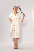 Ivory Blossom Linen Shirt Dress