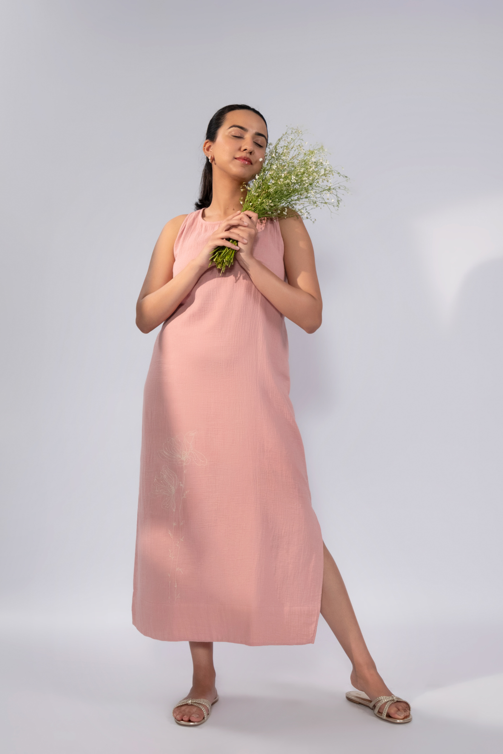 Blush Petal Linen Maxi Dress
