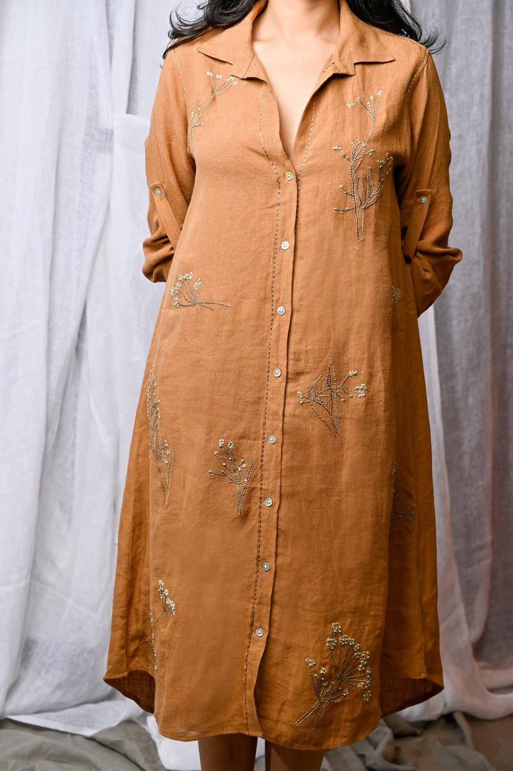 Amber Wildflower Linen Shirt Dress